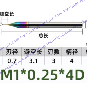 Dao phay ren hợp kim phủ DLC (nhôm) 0.25*3.1*50*4 P0.25 (1 răng)