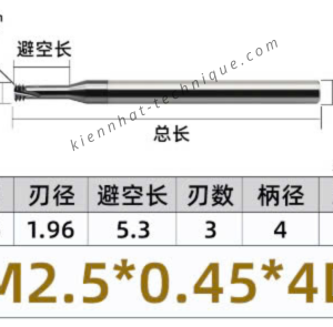 Dao phay ren hợp kim 0.45*5.3*50*4 P0.45 (3 răng)