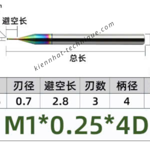 Dao phay ren hợp kim phủ DLC (nhôm) 0.25*2.8*50*4 P0.25 (3răng)