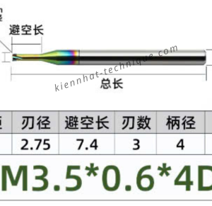 Dao phay ren hợp kim phủ DLC (nhôm) 0.6*7.4*50*4 P0.6 (3răng)