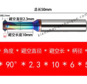 Mũi Chamfer (Vát mép) ngược, phủ DLC (Nhôm) D5*90°*D6*50L*4F