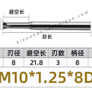 Dao phay ren hợp kim 1.25*21.8*60*8 P1.25 (3 răng)