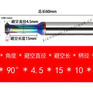 Mũi Chamfer (Vát mép) ngược, phủ DLC (Nhôm) D10*90°*D10*50L*4F