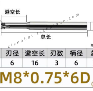 Dao phay ren hợp kim 0.75*16*50*6 P0.75 (3 răng)