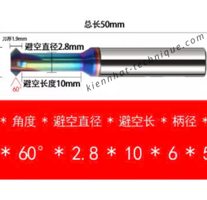 Mũi Chamfer (Vát mép) ngược, phủ DLC (Nhôm) D6*60°*D6*50L*4F