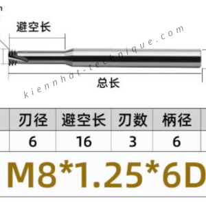 Dao phay ren hợp kim 1.25*16*50*6 P1.25 (3 răng)