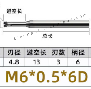 Dao phay ren hợp kim 0.5*13*50*6 P0.5 (3 răng)