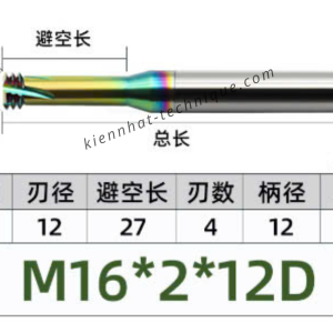 Dao phay ren hợp kim phủ DLC (nhôm) 2*27*75*12 P2 (3răng)