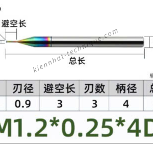 Dao phay ren hợp kim phủ DLC (nhôm) 0.25*3*50*4 P0.25 (3răng)