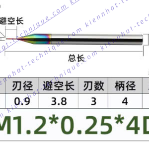Dao phay ren hợp kim phủ DLC (nhôm) 0.25*3.8*50*4 P0.25 (1 răng)