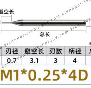 Dao phay ren hợp kim 0.25*3.1*50*4 P0.25 (1 răng)