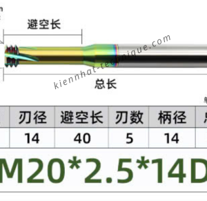 Dao phay ren hợp kim phủ DLC (nhôm) 2.5*40*90*14 P2.5 (3răng)