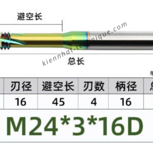Dao phay ren hợp kim phủ DLC (nhôm) 3*45*90*16 P3 (3răng)