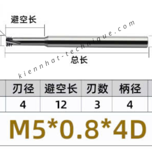 Dao phay ren hợp kim 0.8*12*50*4 P0.8 (3 răng)