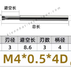 Dao phay ren hợp kim 0.5*8.6*50*4 P0.5 (3 răng)