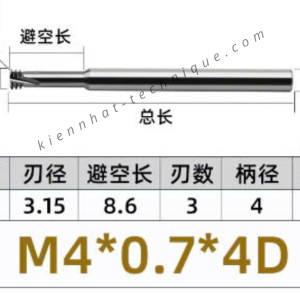 Dao phay ren hợp kim 0.7*8.6*50*4 P0.7 (3 răng)