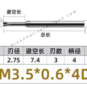 Dao phay ren hợp kim 0.6*7.4*50*4 P0.6 (3 răng)