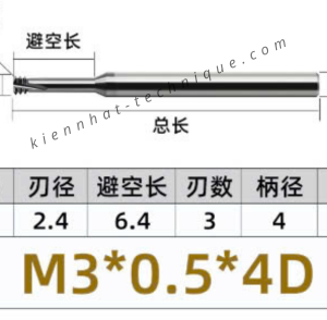 Dao phay ren hợp kim 0.5*6.4*50*4 P0.5 (3 răng)