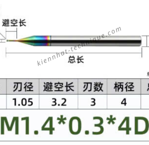 Dao phay ren hợp kim phủ DLC (nhôm) 0.3*3.2*50*4 P0.3 (3răng)