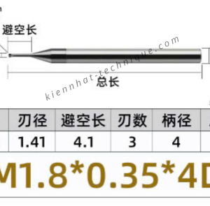 Dao phay ren hợp kim 0.35*4.1*50*4 P0.35 (3 răng)