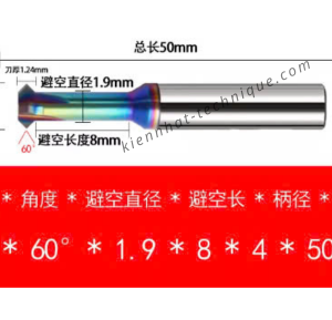 Mũi Chamfer (Vát mép) ngược, phủ DLC (Nhôm) D4*60°*D4*50L*4F