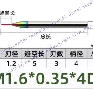 Dao phay ren hợp kim phủ DLC (nhôm) 0.35*5*50*4 P0.35 (1 răng)