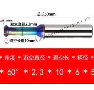 Mũi Chamfer (Vát mép) ngược, phủ DLC (Nhôm) D5*60°*D6*50L*4F