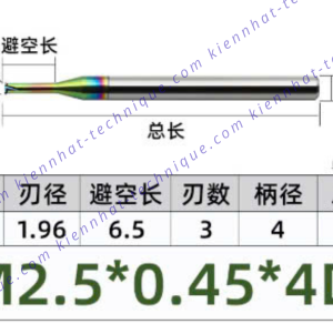 Dao phay ren hợp kim phủ DLC (nhôm) 0.45*6.5*50*4 P0.45 (1 răng)