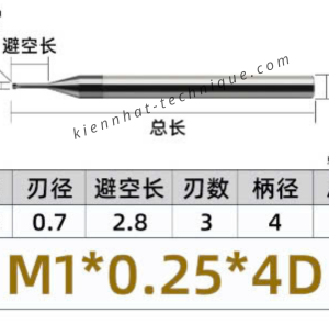 Dao phay ren hợp kim 0.25*2.8*50*4 P0.25 (3 răng)