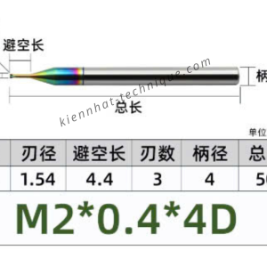 Dao phay ren hợp kim phủ DLC (nhôm) 0.4*4.4*50*4 P0.4 (3răng)