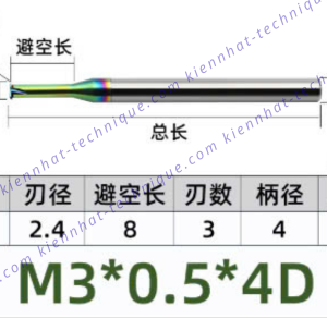 Dao phay ren hợp kim phủ DLC (nhôm) 0.5*8*50*4 P0.5 (1 răng)