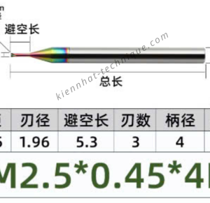 Dao phay ren hợp kim phủ DLC (nhôm) 0.45*5.3*50*4 P0.45 (3răng)