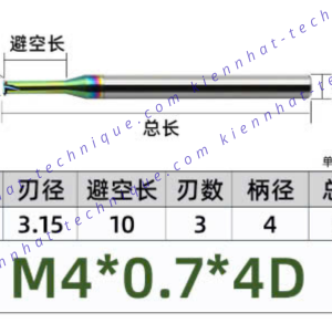 Dao phay ren hợp kim phủ DLC (nhôm) 0.7*10*50*4 P0.7 (1 răng)