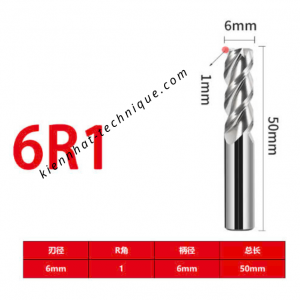 Dao phay Trụ cầu nhôm D6(R1)x15x50x6-3F