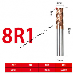 Dao phay Trụ cầu D8(R1)*20*60-4F