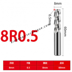 Dao phay Trụ cầu nhôm D8(R0.5)x20x60x8-3F