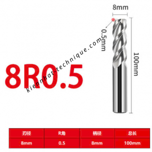 Dao phay Trụ cầu nhôm D8(R0.5)x40x100x8-3F