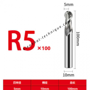 Dao phay cầu nhôm R5x20x100x10X2T