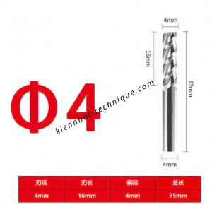 Dao phay Trụ nhôm 4*16*75*4-3F