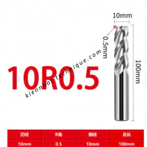 Dao phay Trụ cầu nhôm  D10(R0.5)x40x100x10-3F