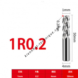 Dao phay Trụ cầu nhôm  D1(R0.2)*3*50*4-3F