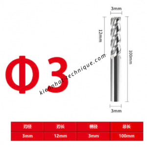 Dao phay Trụ nhôm 3*12*100*3-3F
