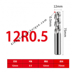 Dao phay Trụ cầu nhôm D12(R0.5)x30x75x12-3F