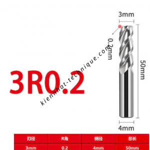 Dao phay Trụ cầu nhôm  D3(R0.2)x9x50x4-3F