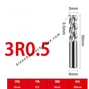 Dao phay Trụ cầu nhôm  D3(R0.5)x9x50x3-3F