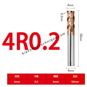 Dao phay Trụ cầu D4(R0.2)*10*50-4F