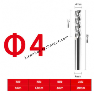 Dao phay Trụ nhôm 4*12*50*4-3F