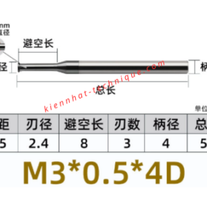 Dao phay ren M3X0.5 (2.4*9*50*4) (1 răng)