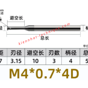 Dao phay ren M4X0.7 (3.15*12*50*4) (1 răng )