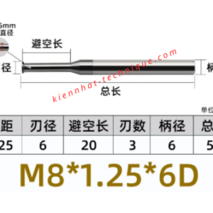 Dao phay ren M8X1.25 (5.9*24*50*6) (1 răng )
